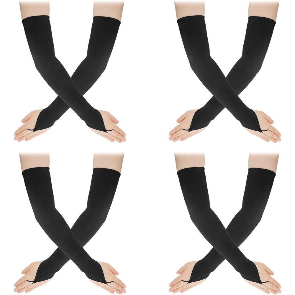Women's Unique Black-4 Satin Long Fingerless Elbow Length Gloves Party Costume